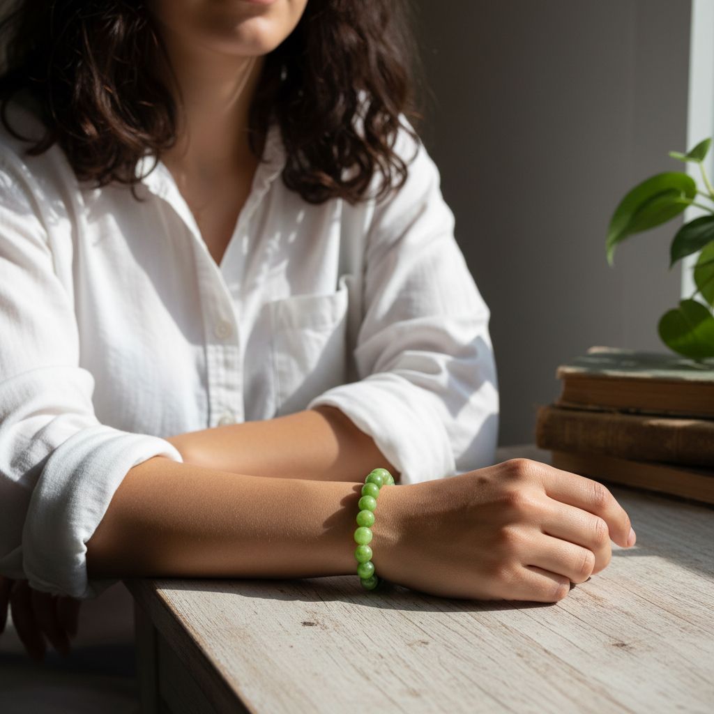 Bracelet péridot élastique en boules de 6 mm pour briller