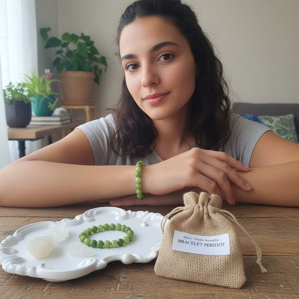 Bracelet péridot élastique en boules de 6 mm pour briller