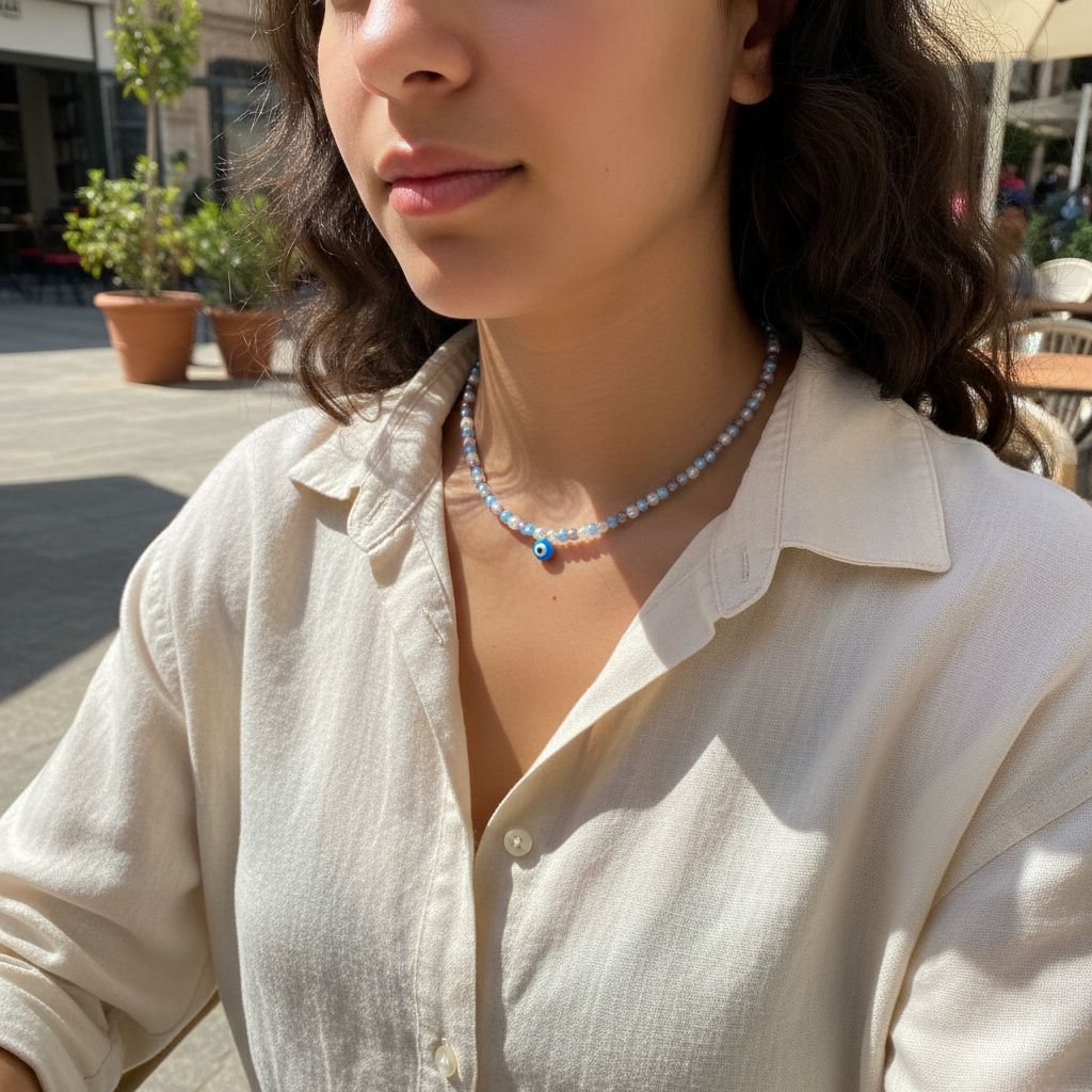 Collier perles élégant avec motif oeil pour un style unique