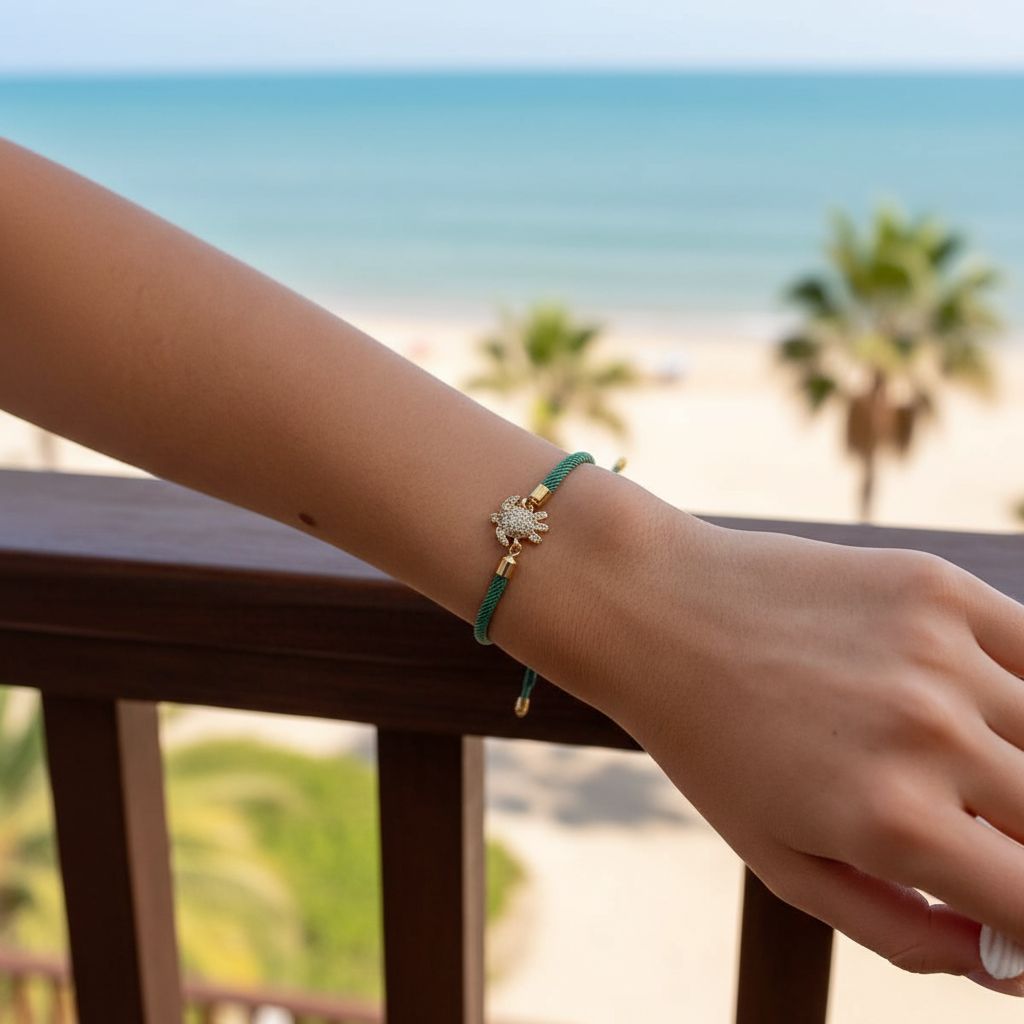 Bracelet ajustable vert motif tortue unique et tendance