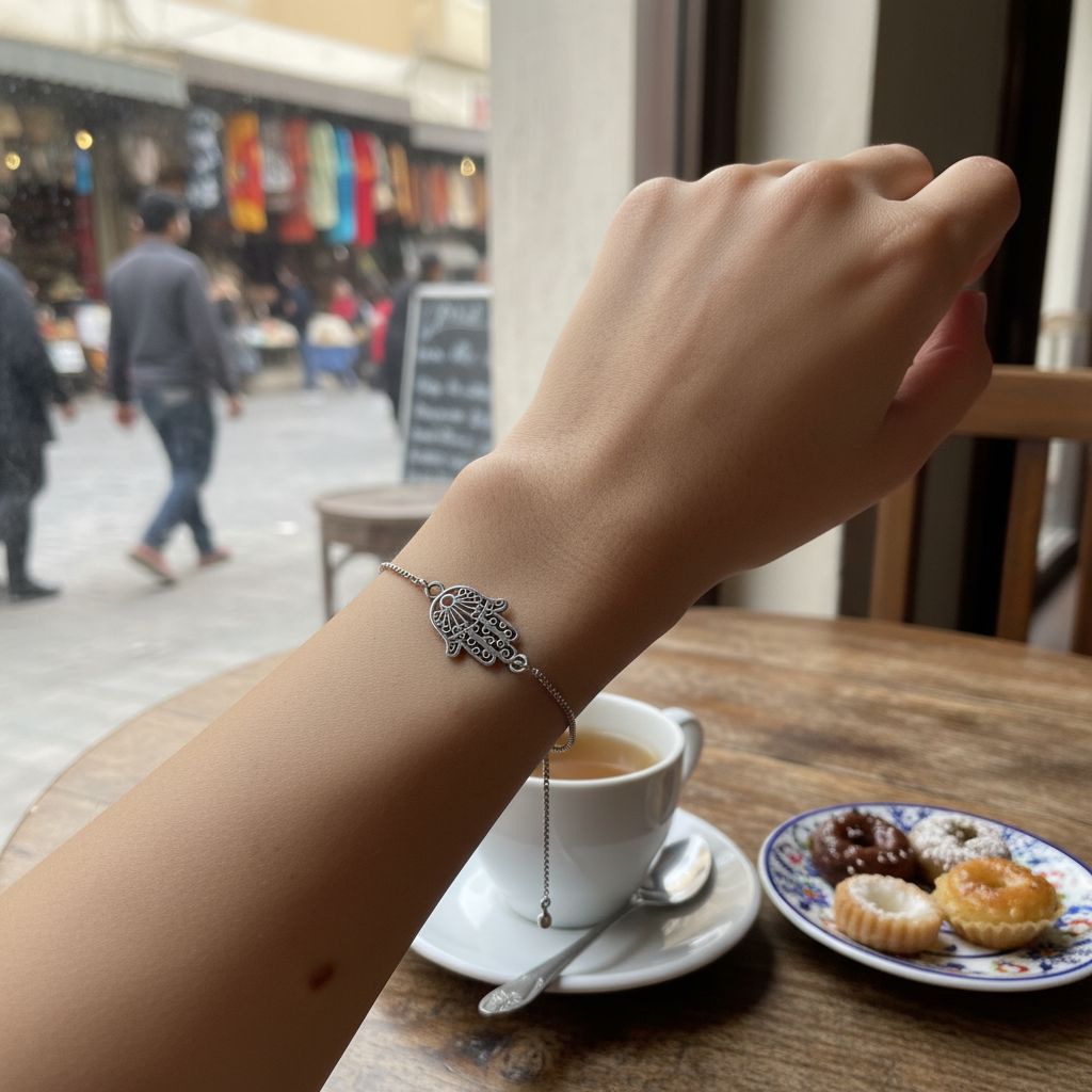 Bracelet argent ajustable motif khomsa inoxydable exclusif