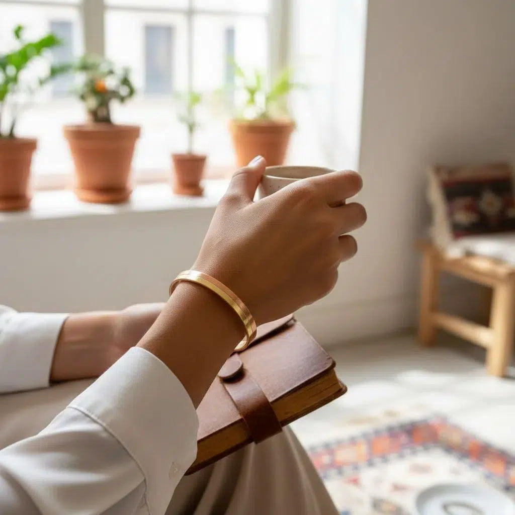 bracelet cuivre duo en pur cuivre rouge et jaune unisexe tendance