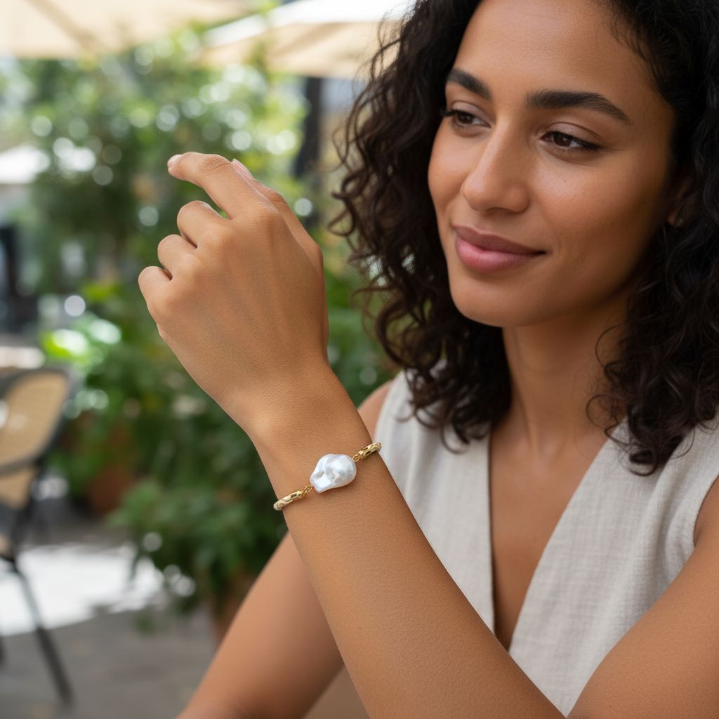 Bracelet nacrette beige doré pour un style unique et élégant