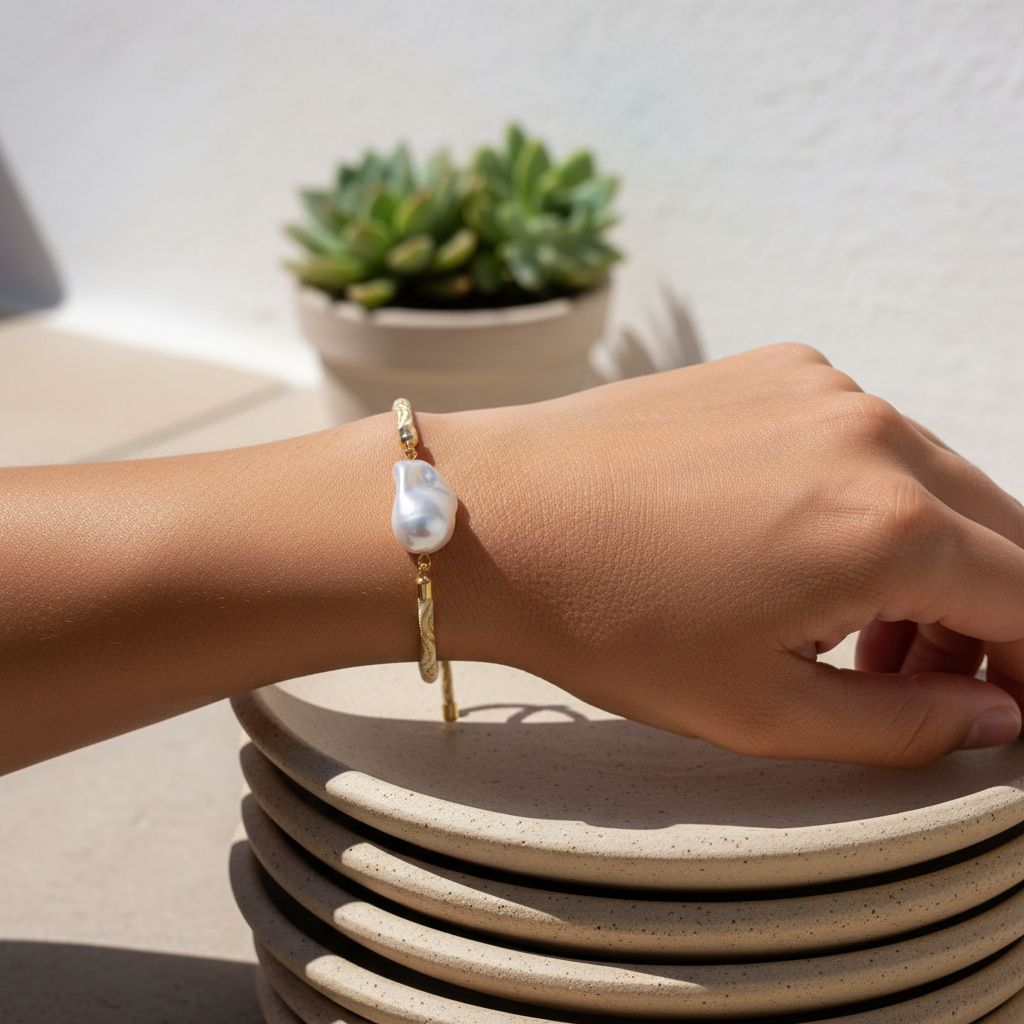 Bracelet nacrette beige doré pour un style unique et élégant
