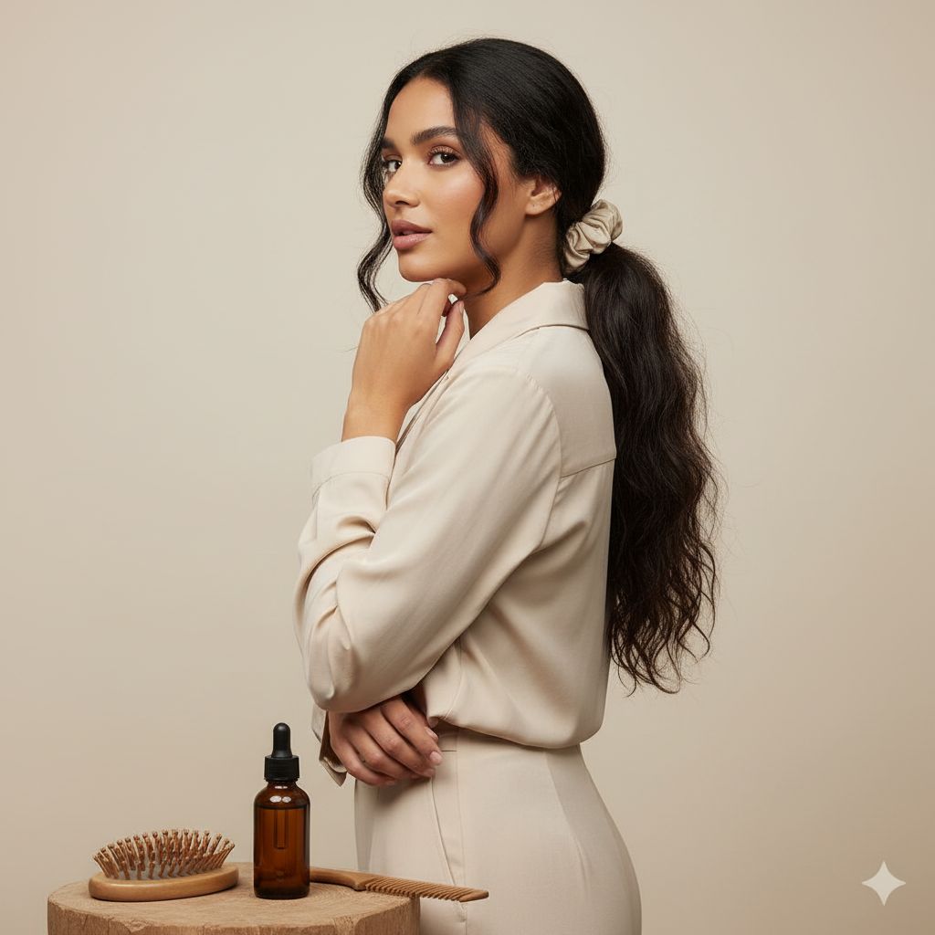 Chouchou satin beige antifrizz pour une élégance intemporelle