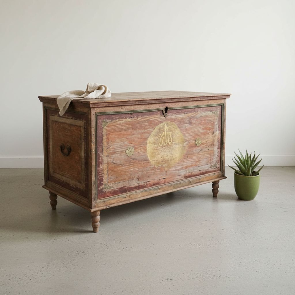 Coffre ancien rénové en bois naturel pour un intérieur unique