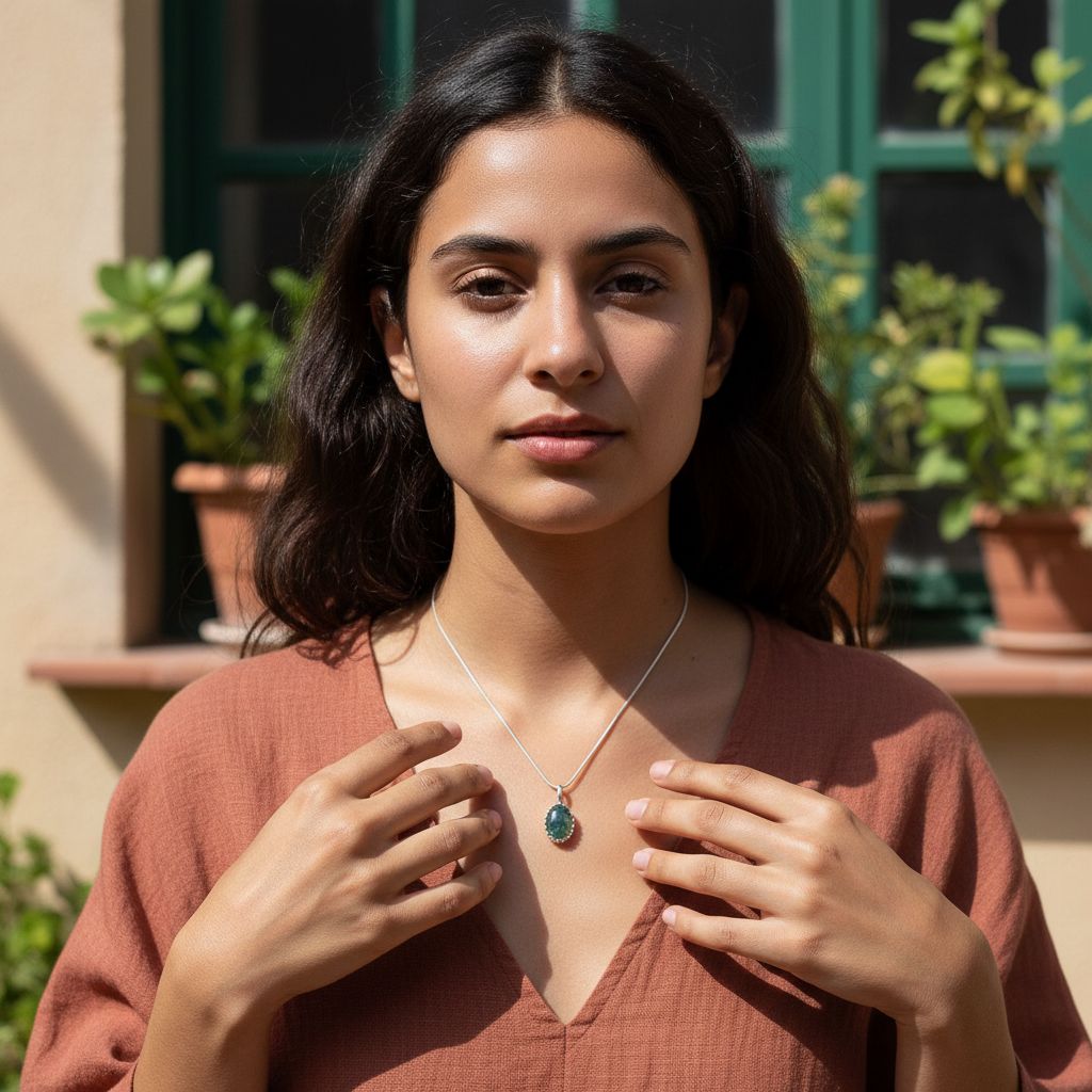 collier argent 925 et agate mousse unique qualité premium