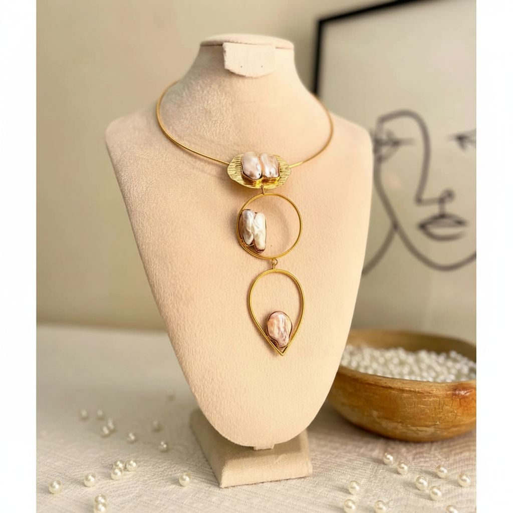 Collier doré en cuivre et nacre pour un style élégant et unique