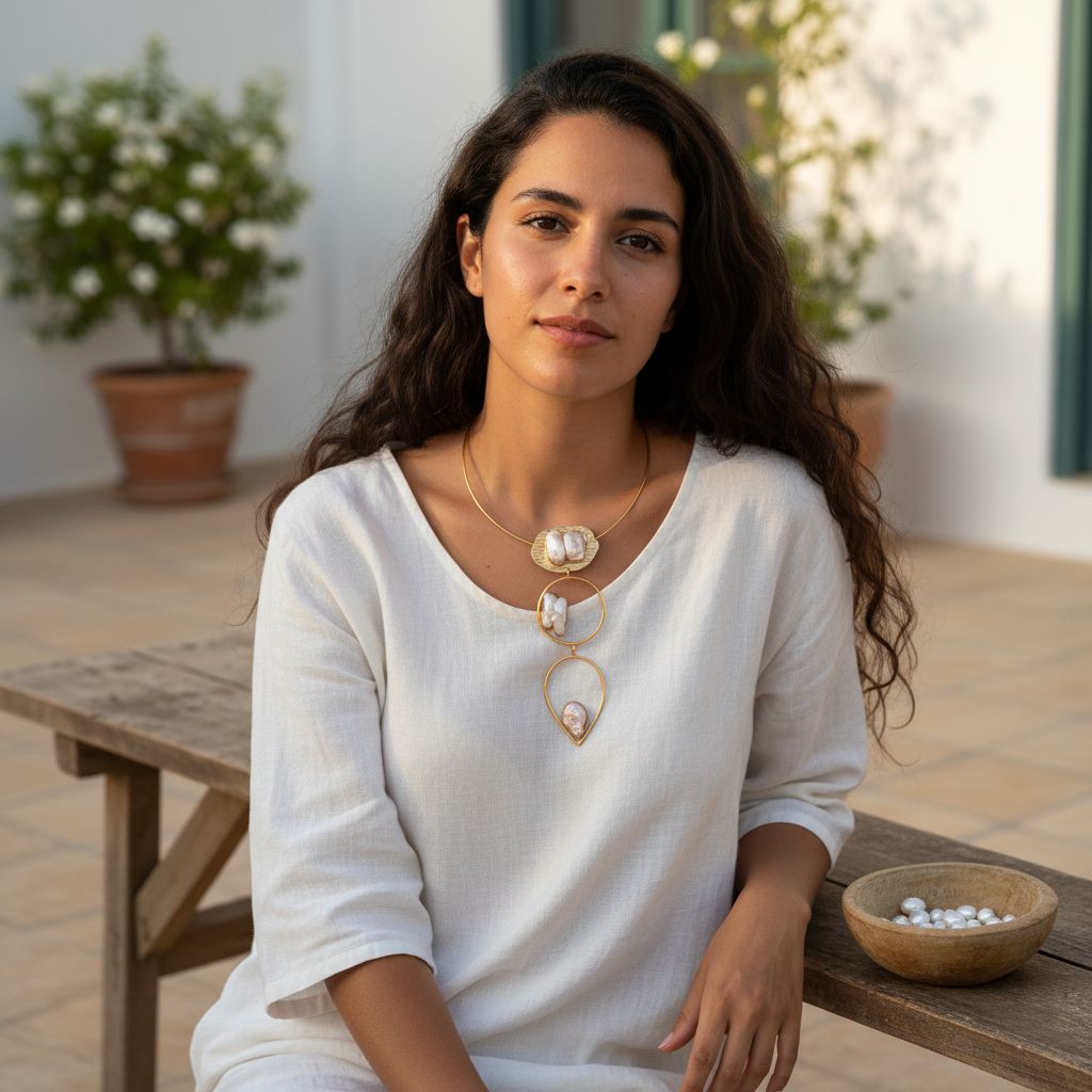 Collier doré en cuivre et nacre pour un style élégant et unique