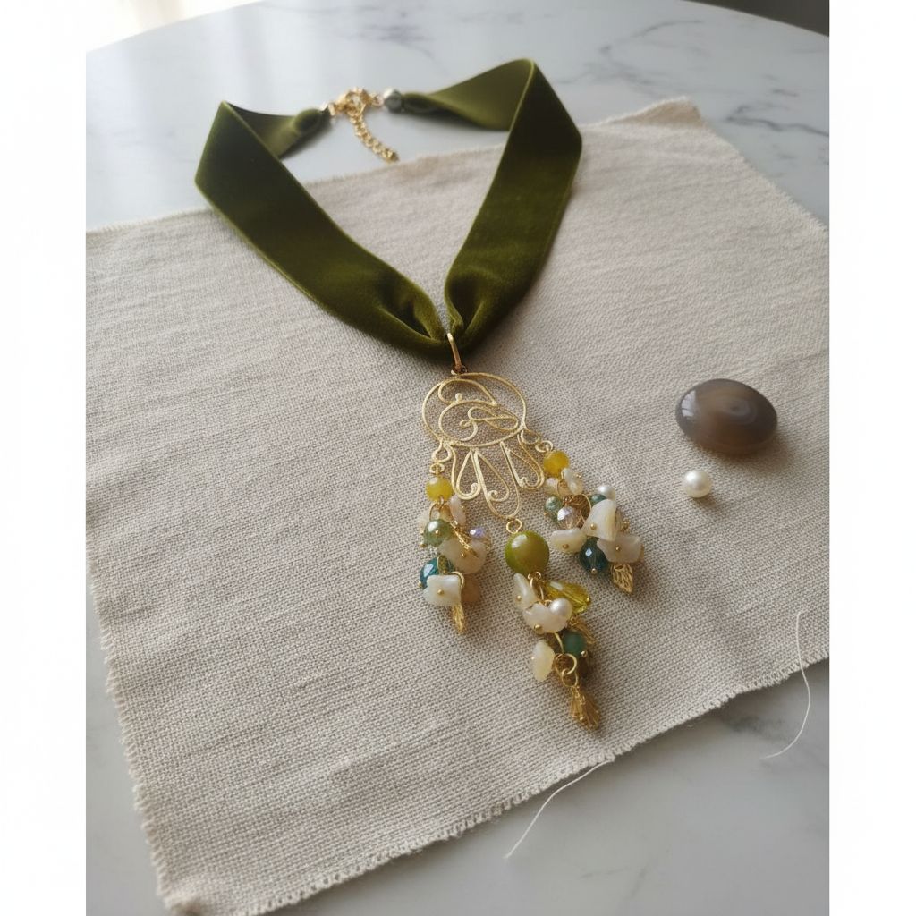 collier main de fatma élégant en agathe et cristal exclusif