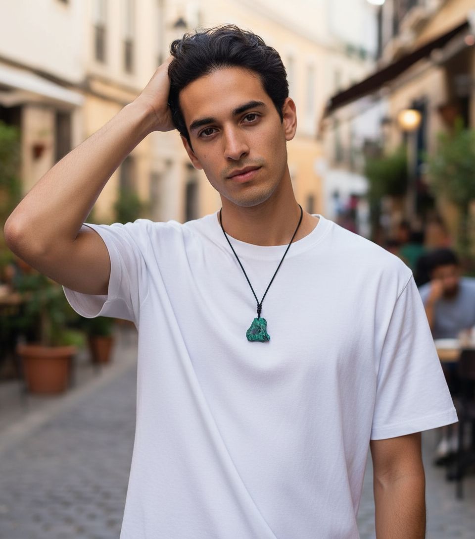 collier malachite brut unisex ajustable pour un style unique