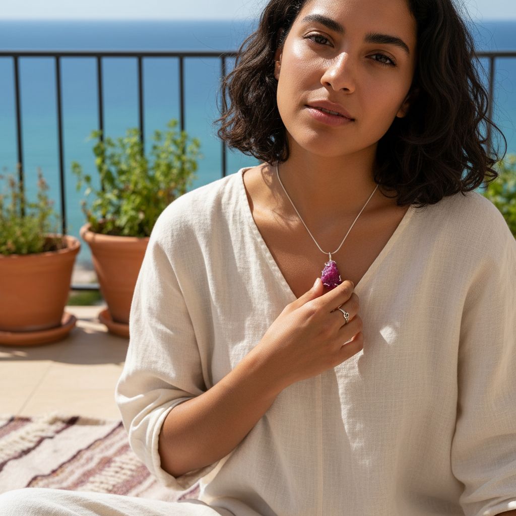 collier argent 925 rubis brut pour un style unique et élégant