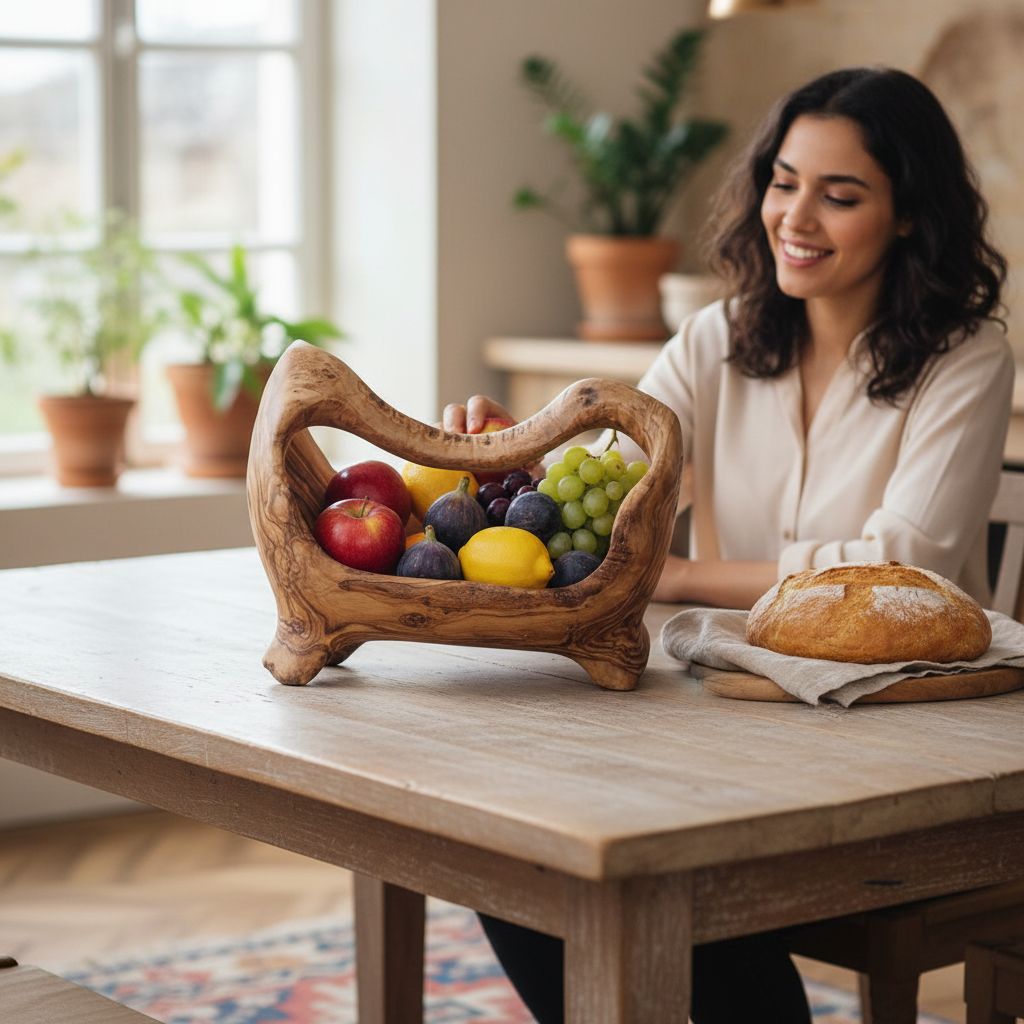 Corbeille en bois d'olivier artisanale élégante et unique 40x30 cm