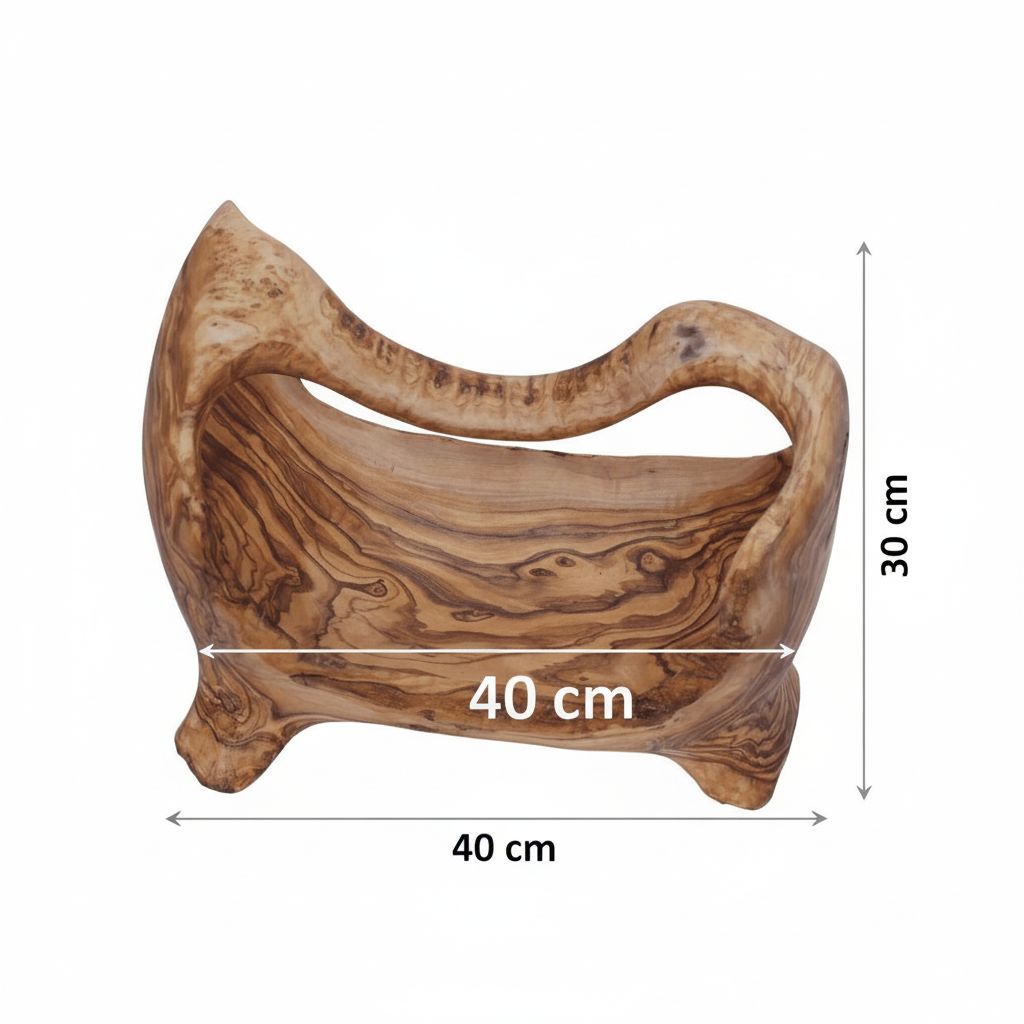 Corbeille en bois d'olivier artisanale élégante et unique 40x30 cm