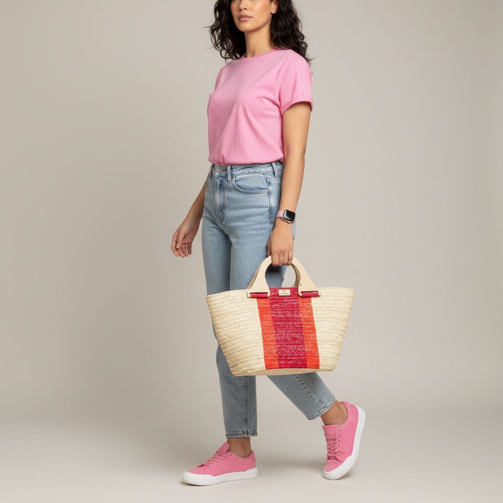 Couffin en paille rose et orange