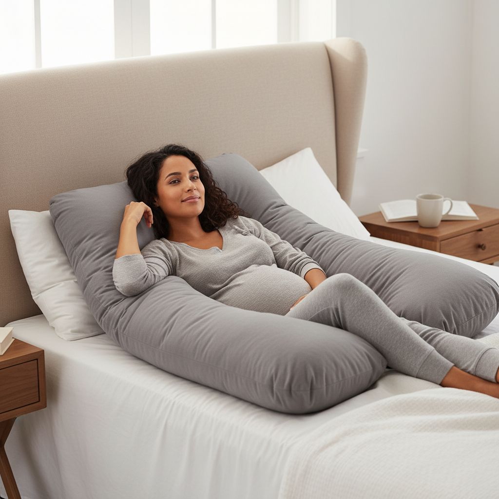 Coussin grossesse U luxe gris pour sommeil apaisé femme enceinte
