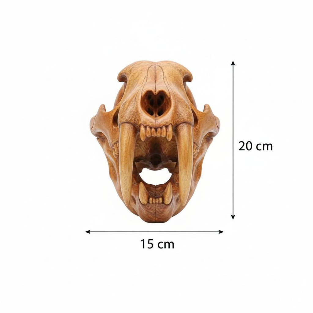 sculpture bois Crâne de Smilodon en bois noble unique premium