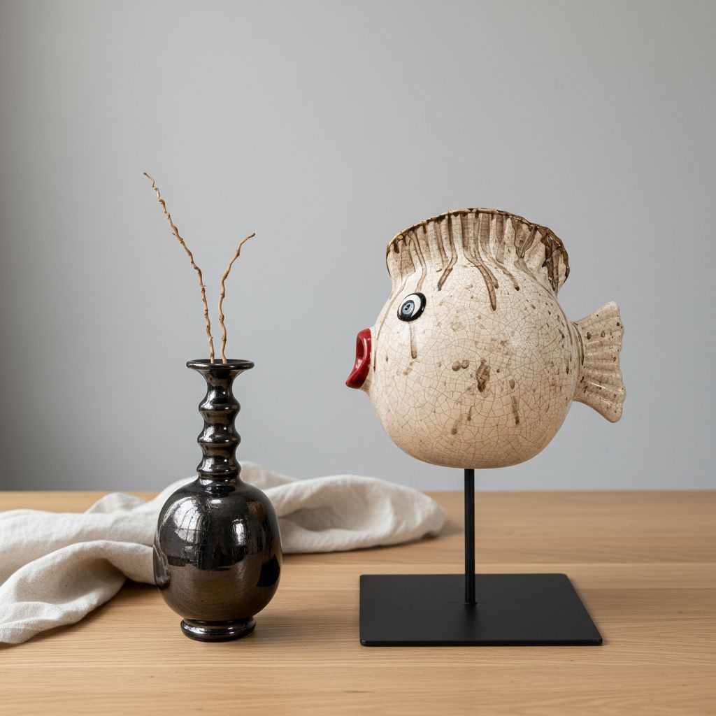 Poisson décoratif en duo avec vase bronze pour déco chic