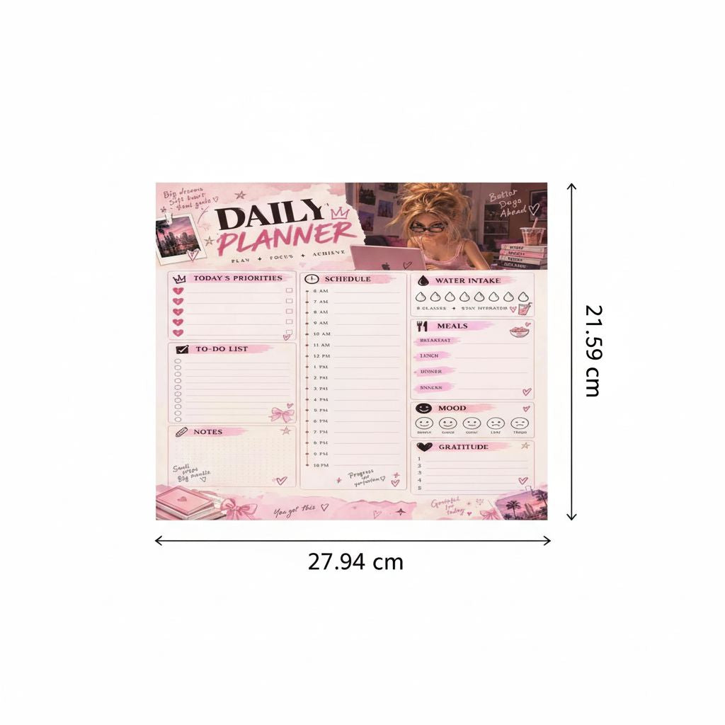 Planificateur quotidien rose premium pour productivité et bien-être