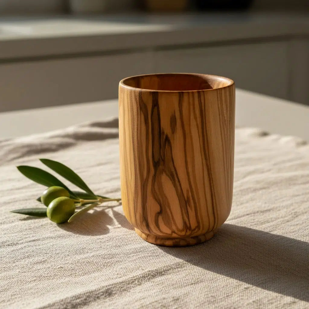 Gobelet bois d'olivier fait main pour des boissons raffinées