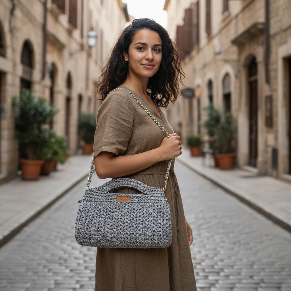 sac artisanal Golden Pearl argent doré pour un look chic et unique