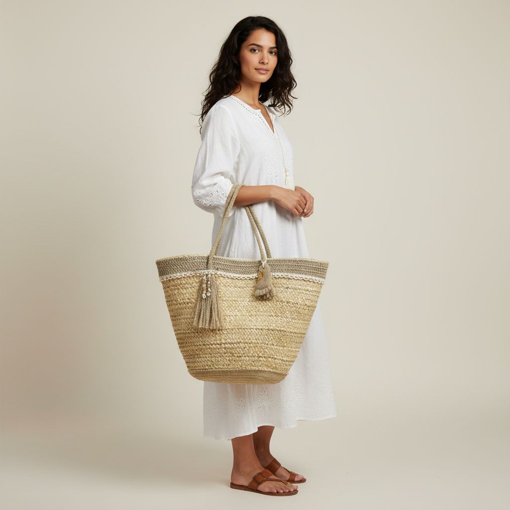 Couffin plage artisanal en fibres naturelles pour vos sorties