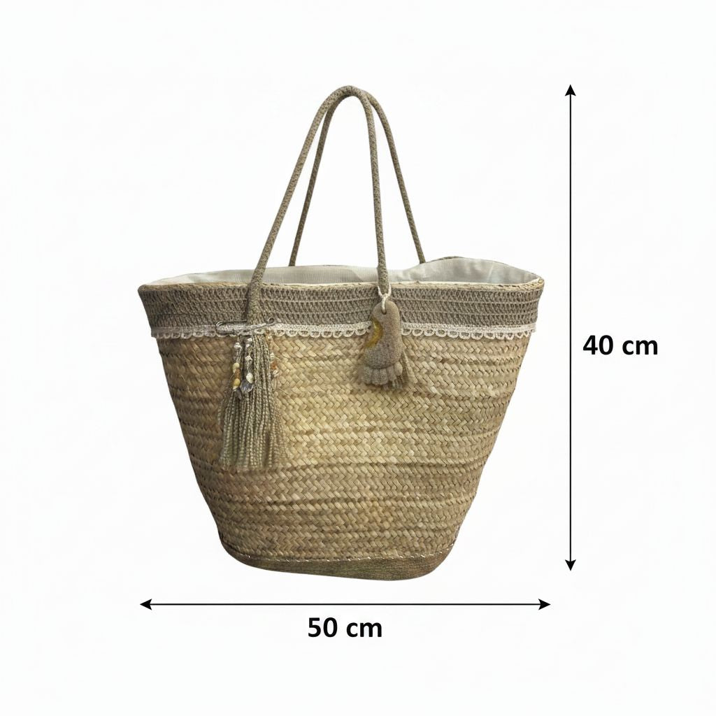 Couffin de plage artisanal en fibres naturelles et jute exclusif
