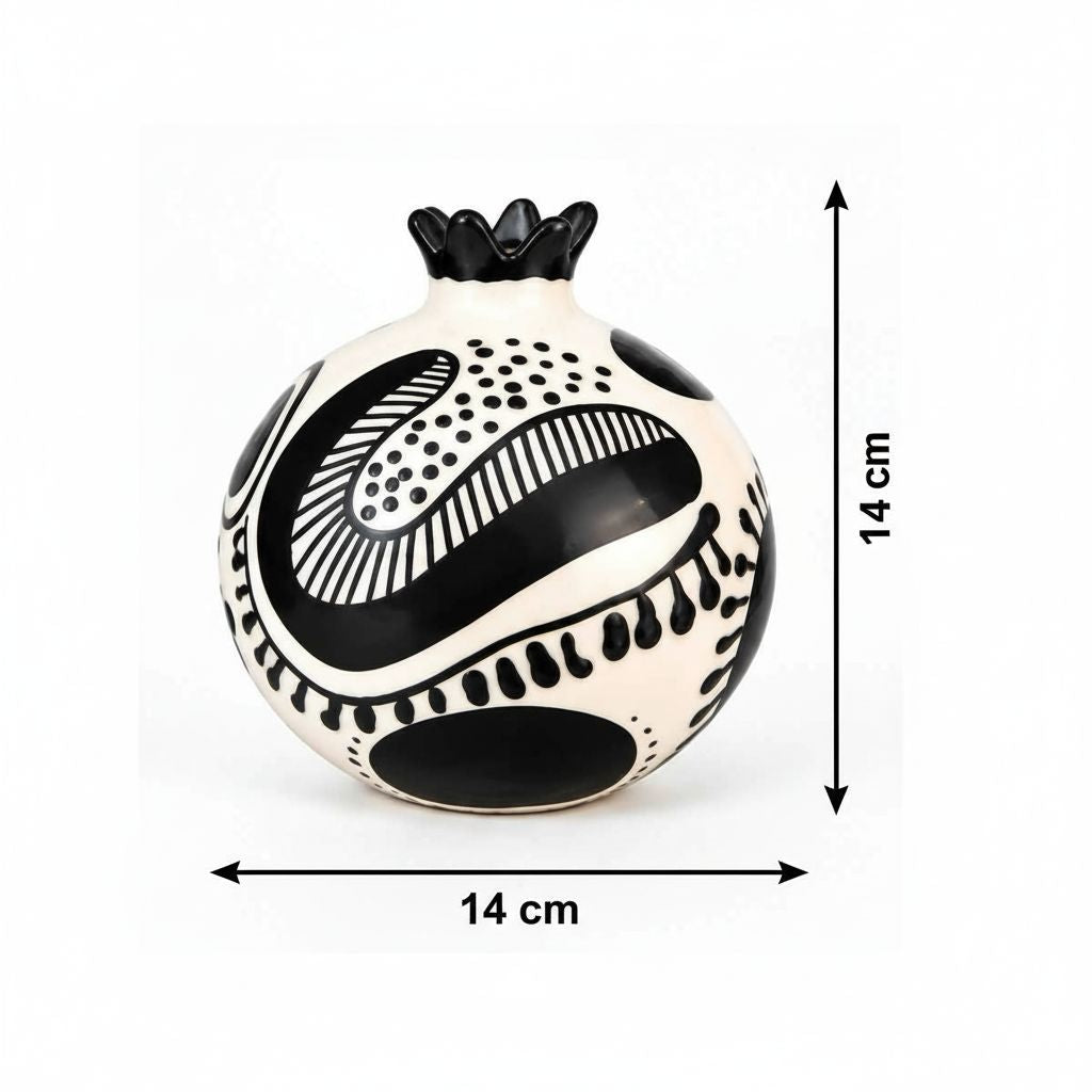 Grenade décorative artisanale noire et blanche 14 cm qualité premium