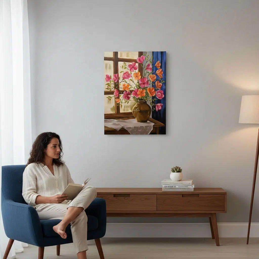 tableau fleurs unique éclatant pour un intérieur lumineux