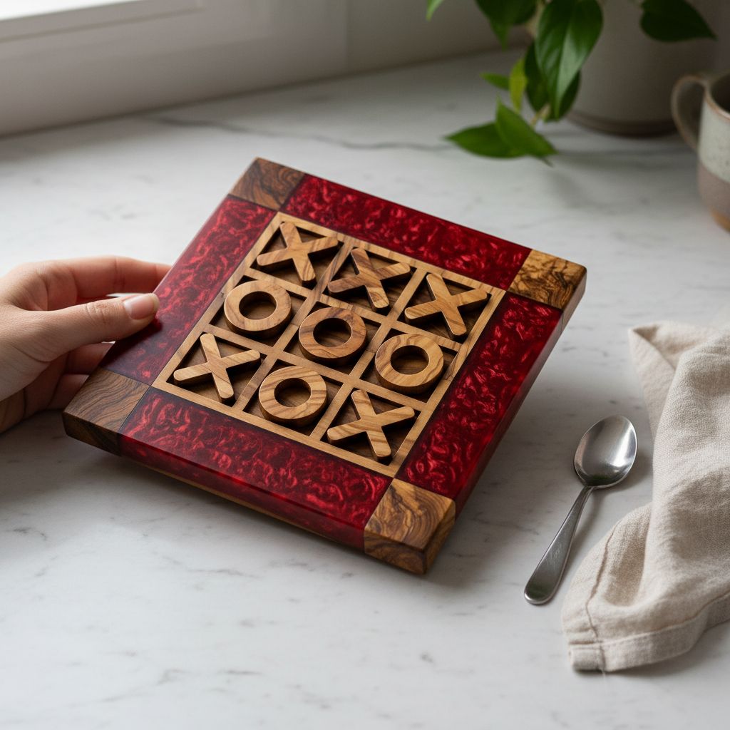 jeu en bois époxy rouge et marron design exclusif 20x20 cm