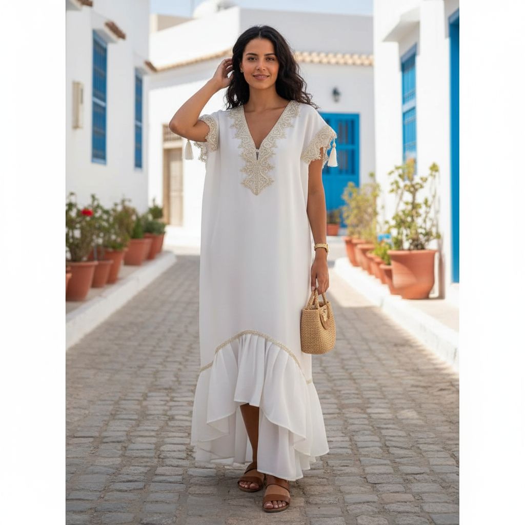 jebba femme élégante blanche avec galon argent en M/L