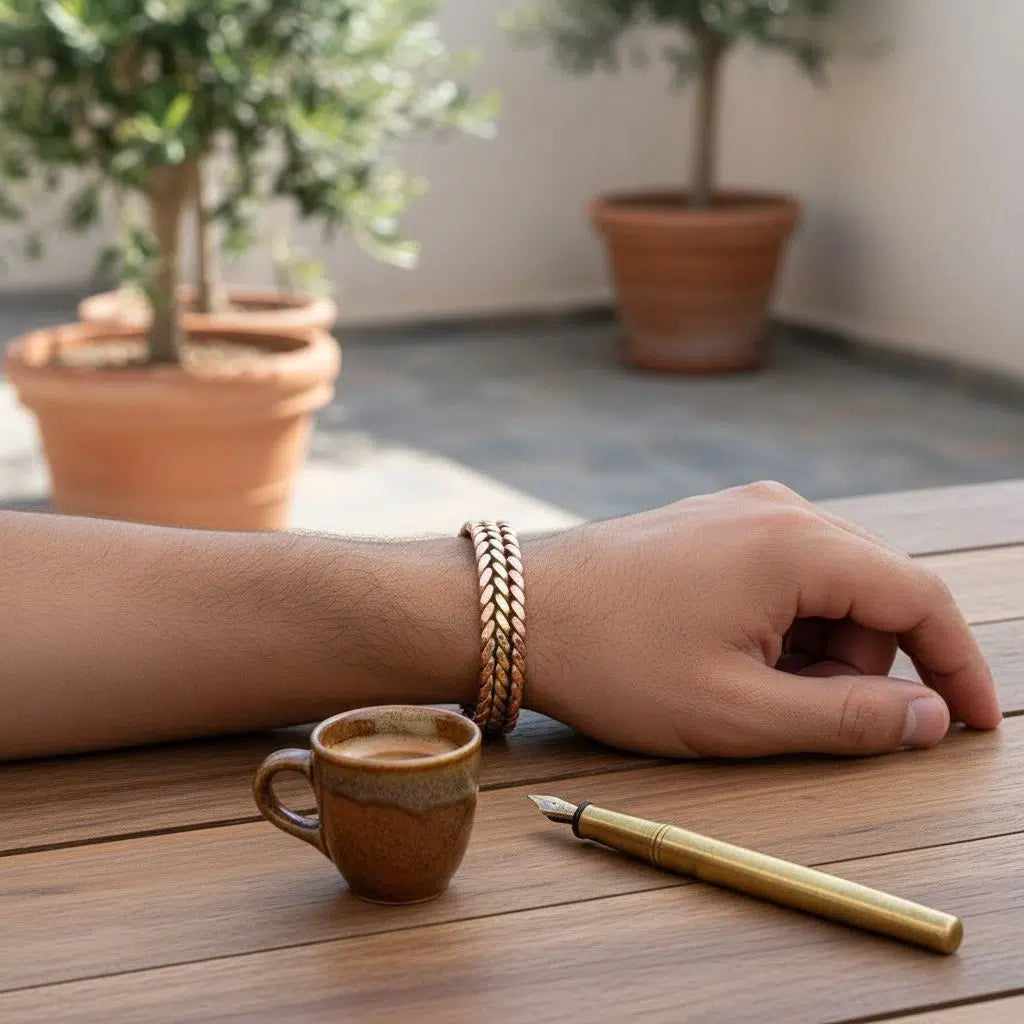 Bracelet cuivre torsadé unisexe en cuivre rouge et jaune exclusif