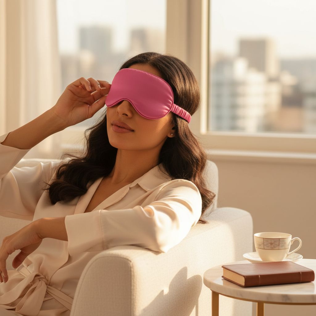 Masque de nuit en satin rose fushia confort et obscurité totale