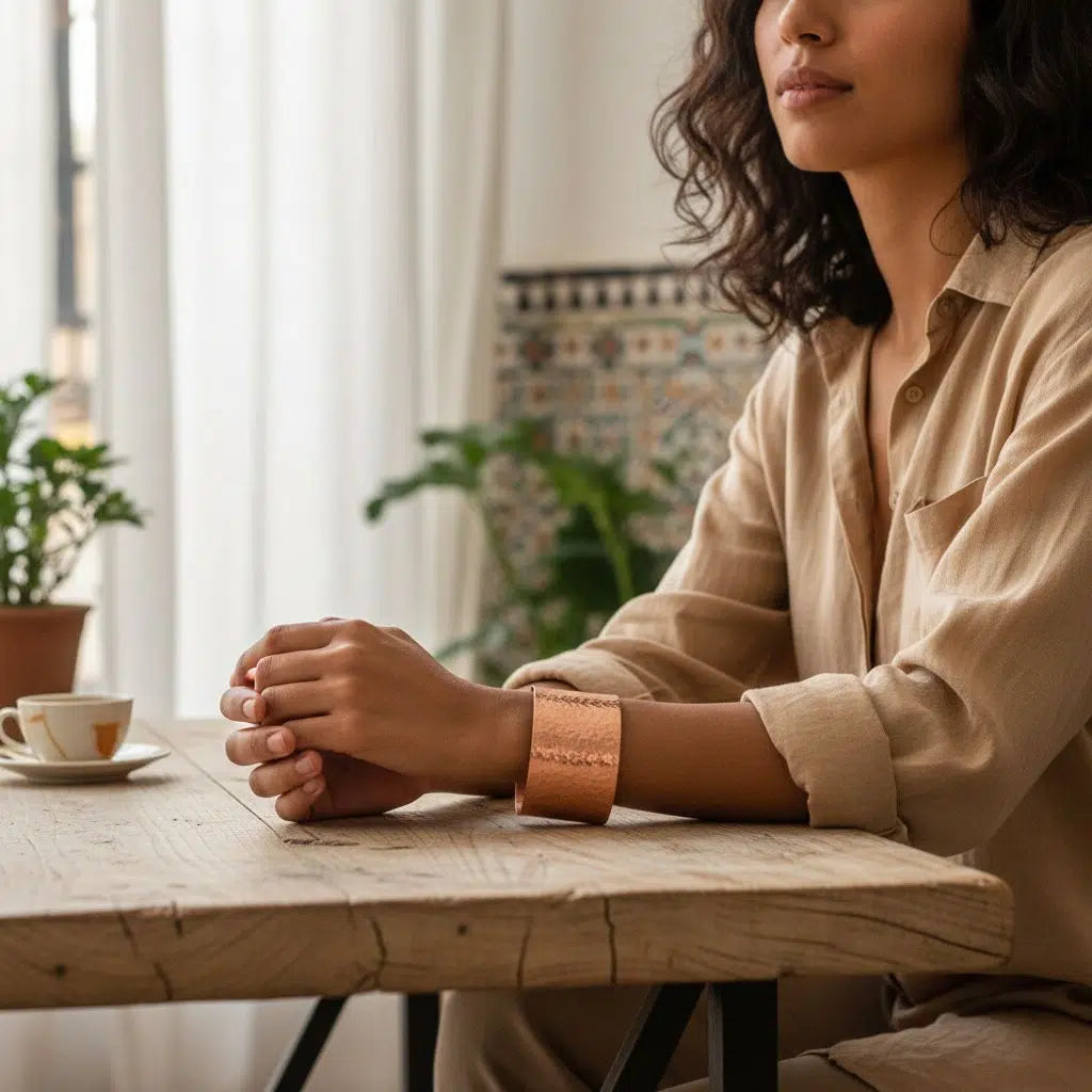 Bracelet cuivre martelé en cuivre rouge pour un style unique