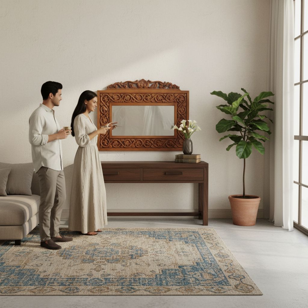 Miroir en bois sculpté à la main style antique 90 x 60 cm