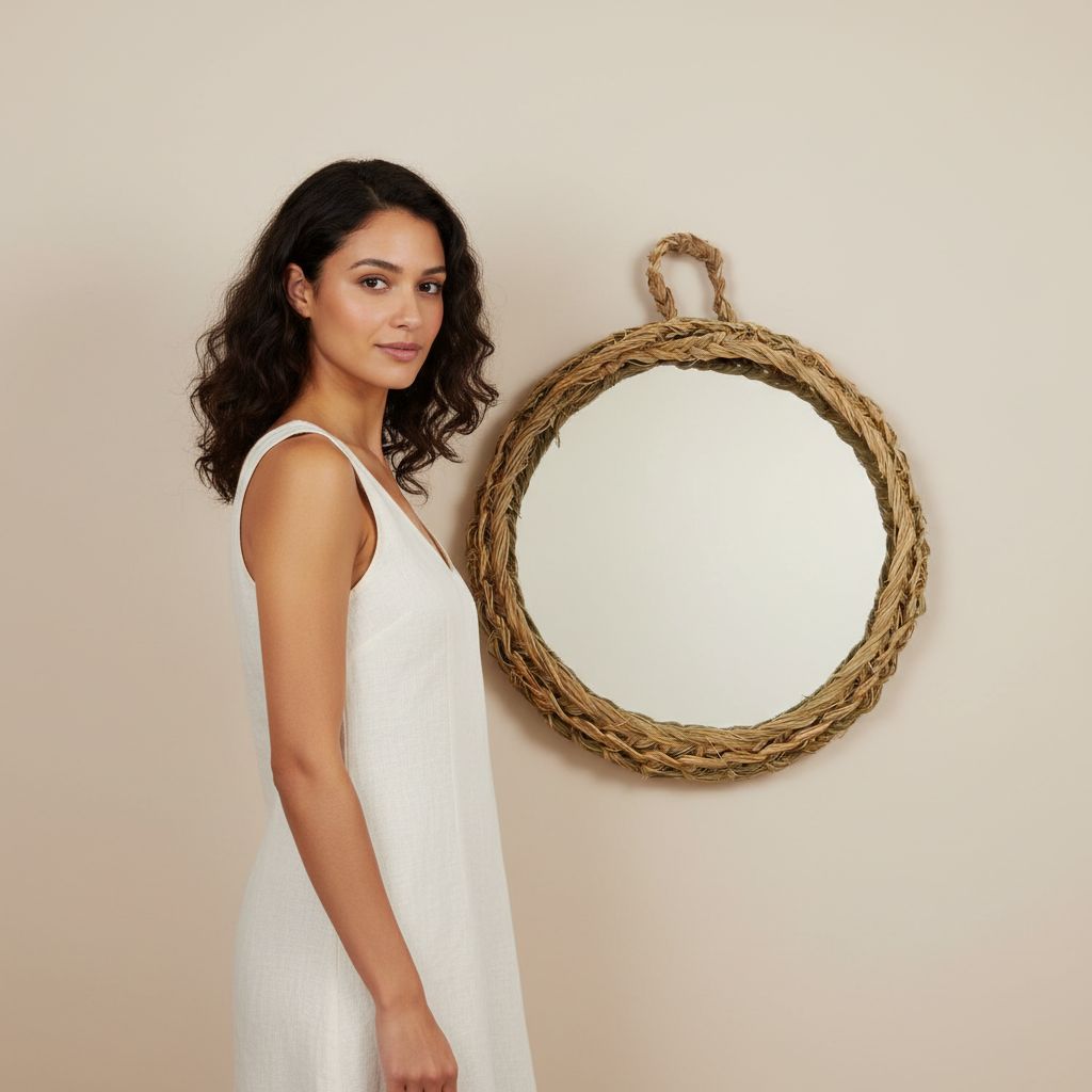 Miroir en halfa fait à la main diamètre 35 cm