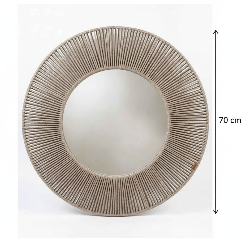 Miroir rond décoratif avec encadrement en corde – Disponible en gris, beige et bordeaux