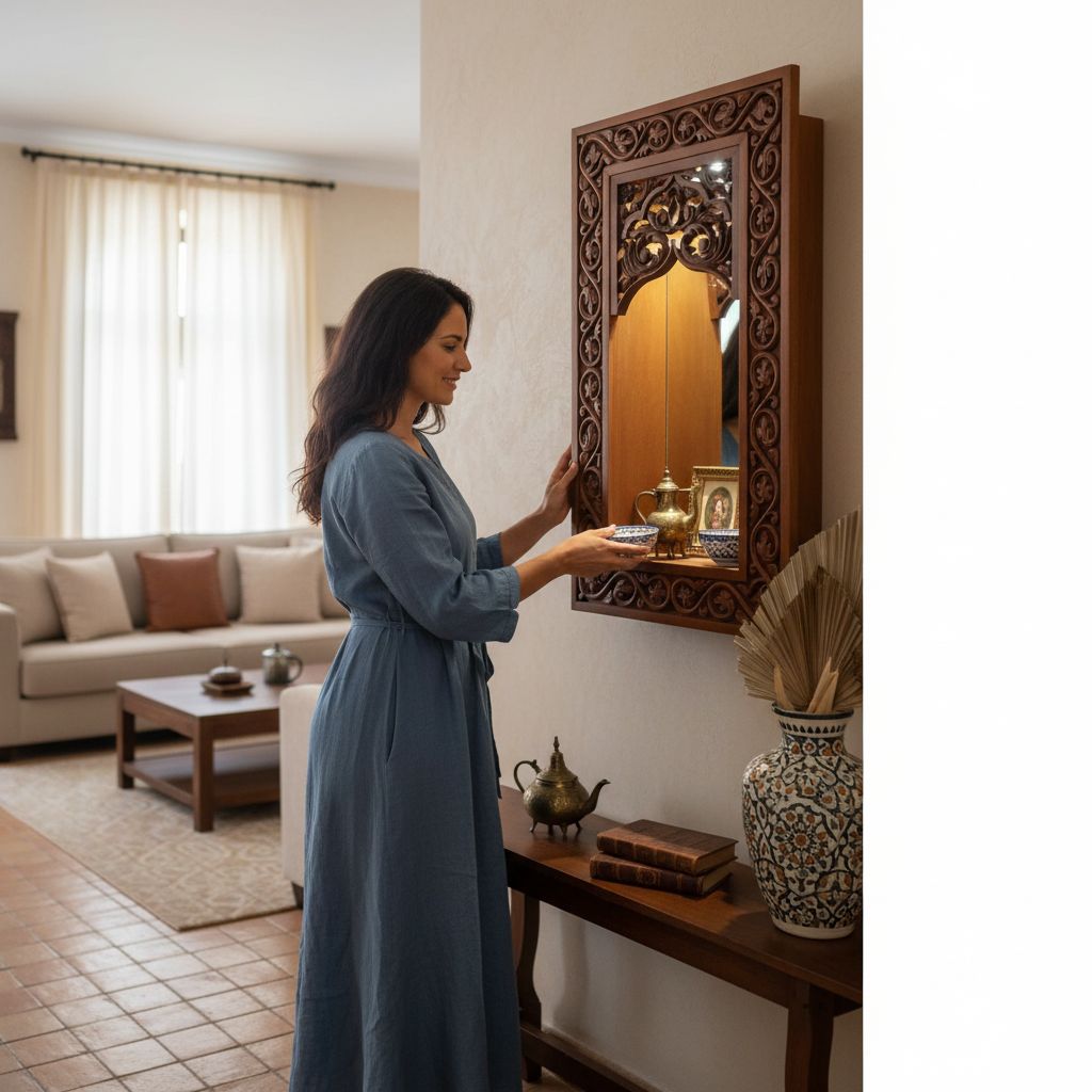 Niche en bois sculptée à la main avec éclairage élégant