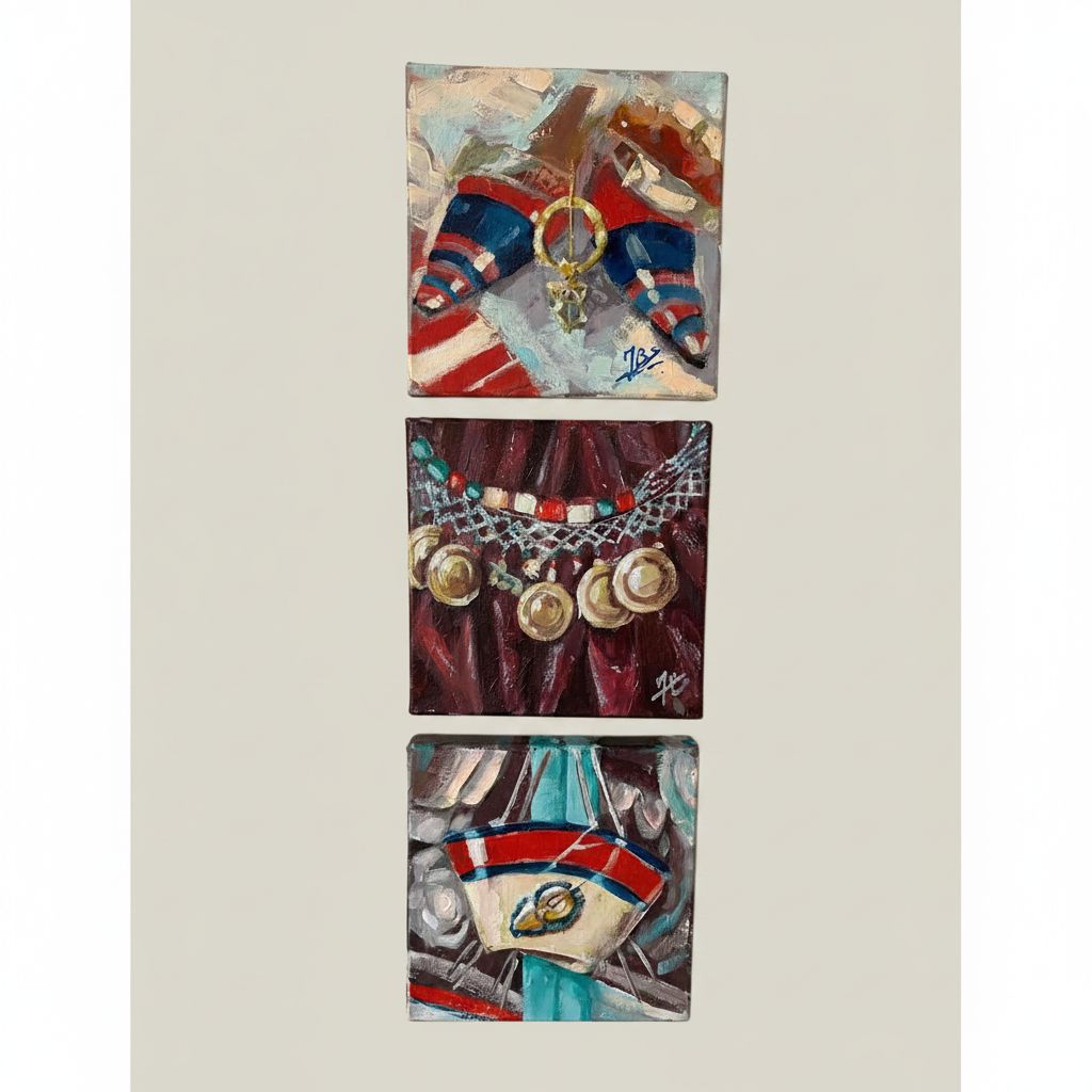 tableaux tunisiens parure de mémoire triptyque original fait main
