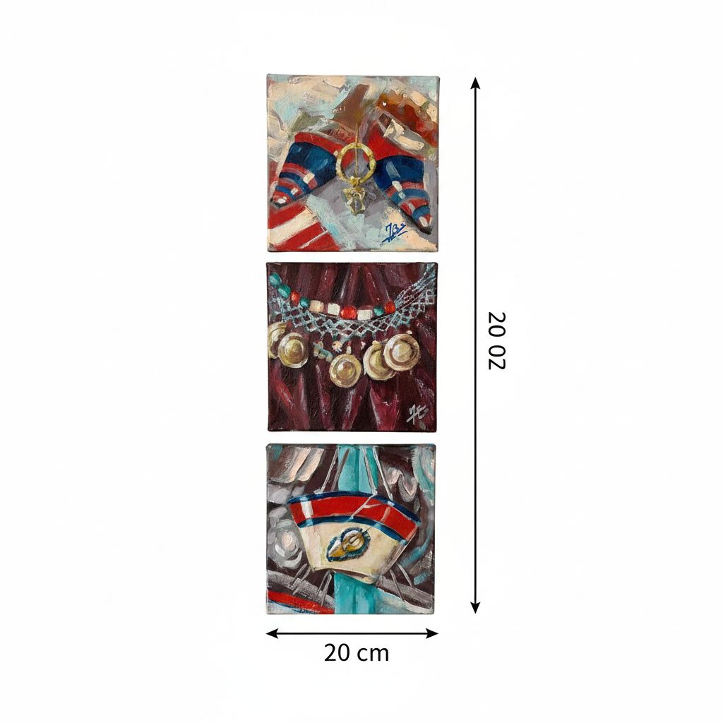 tableaux tunisiens parure de mémoire triptyque original fait main