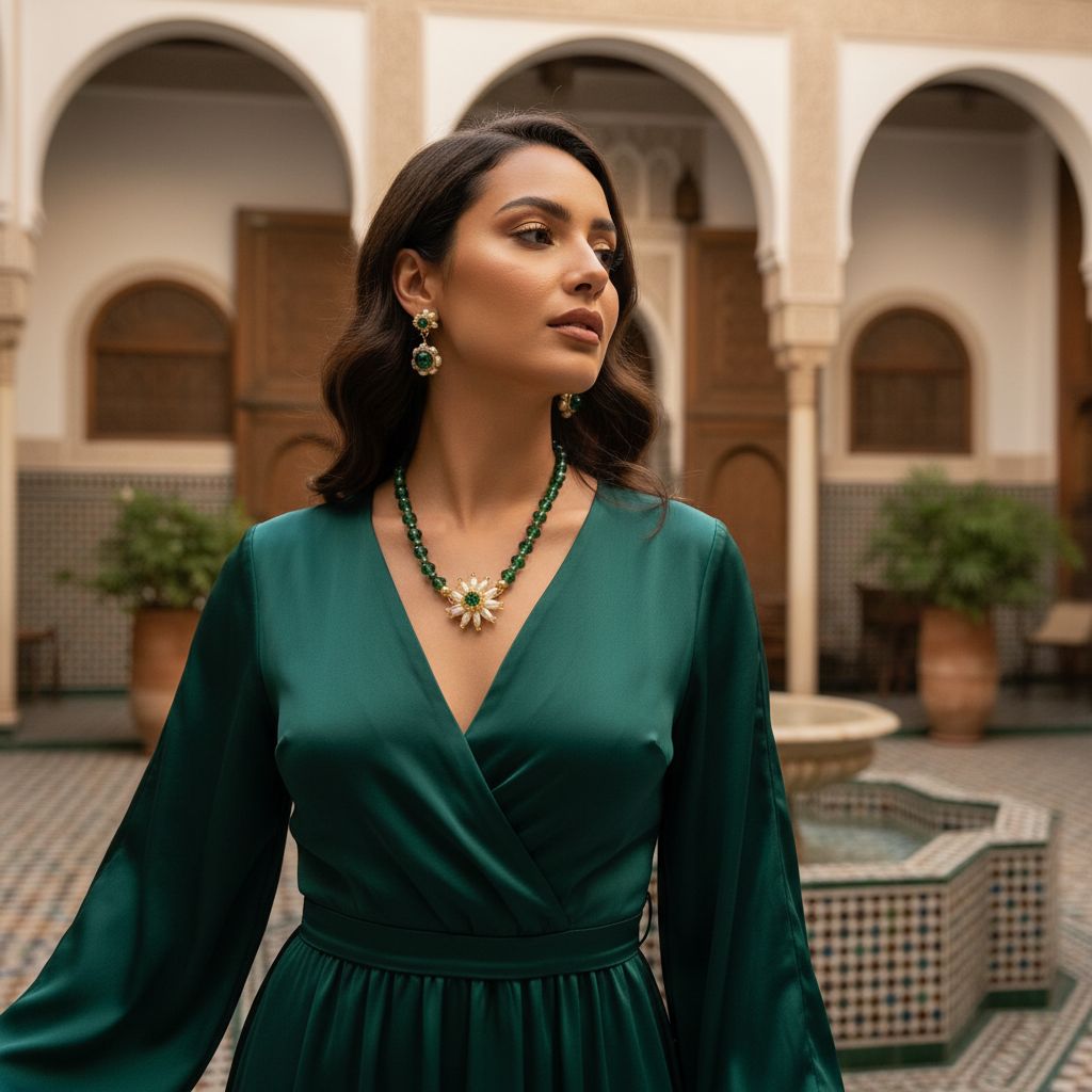 Parure verte collier et boucles d'oreilles cristaux