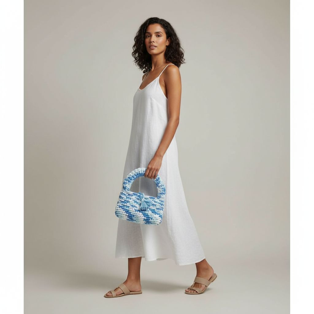 Sac crochet bleu ciel chic pour un style unique et raffiné