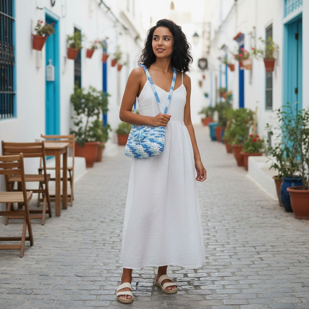Sac crochet bleu ciel chic pour un style unique et raffiné