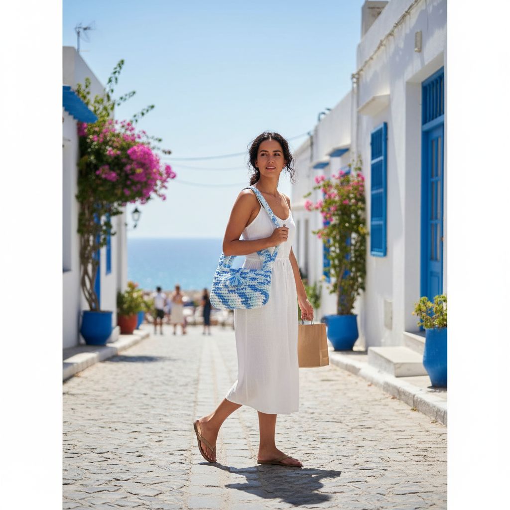 Sac crochet bleu ciel chic pour un style unique et raffiné