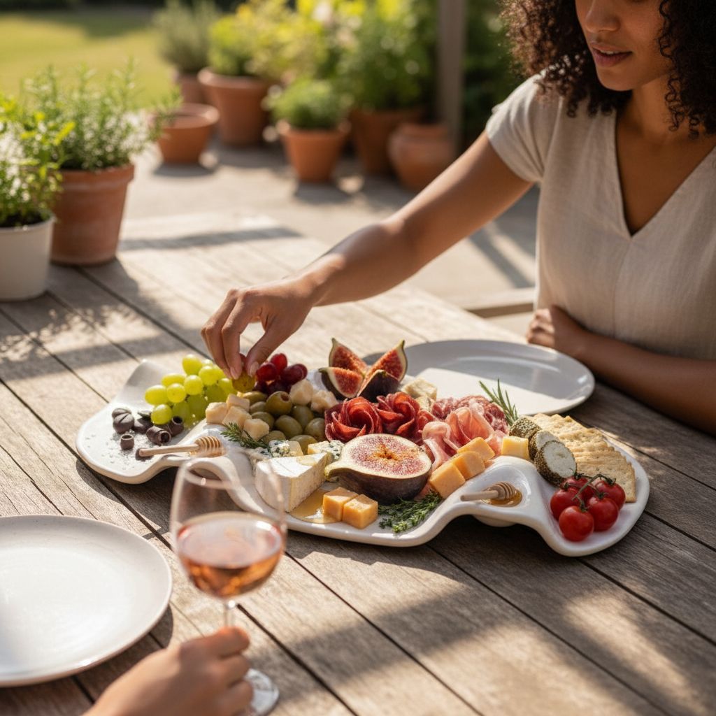 Plateau apéritif en céramique organique blanc cassé