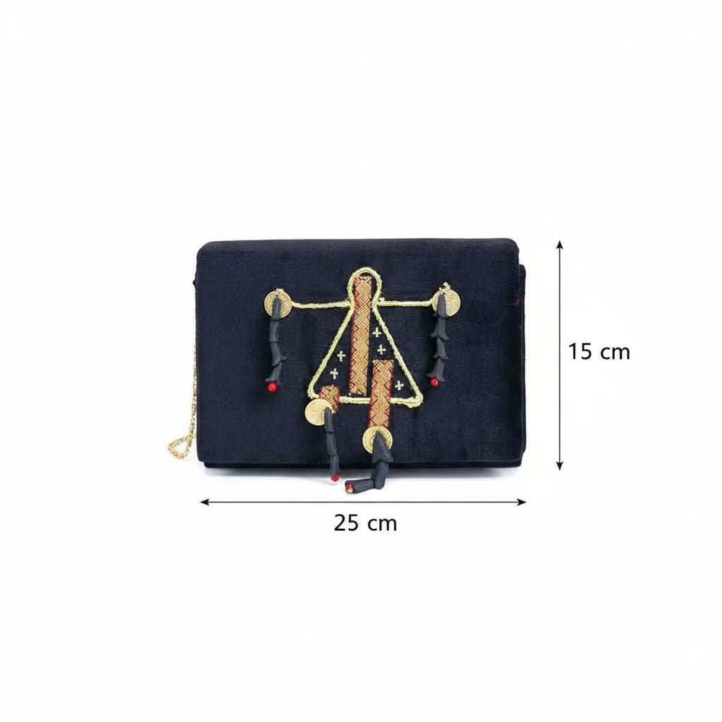 Pochette en velours noir et ambre
