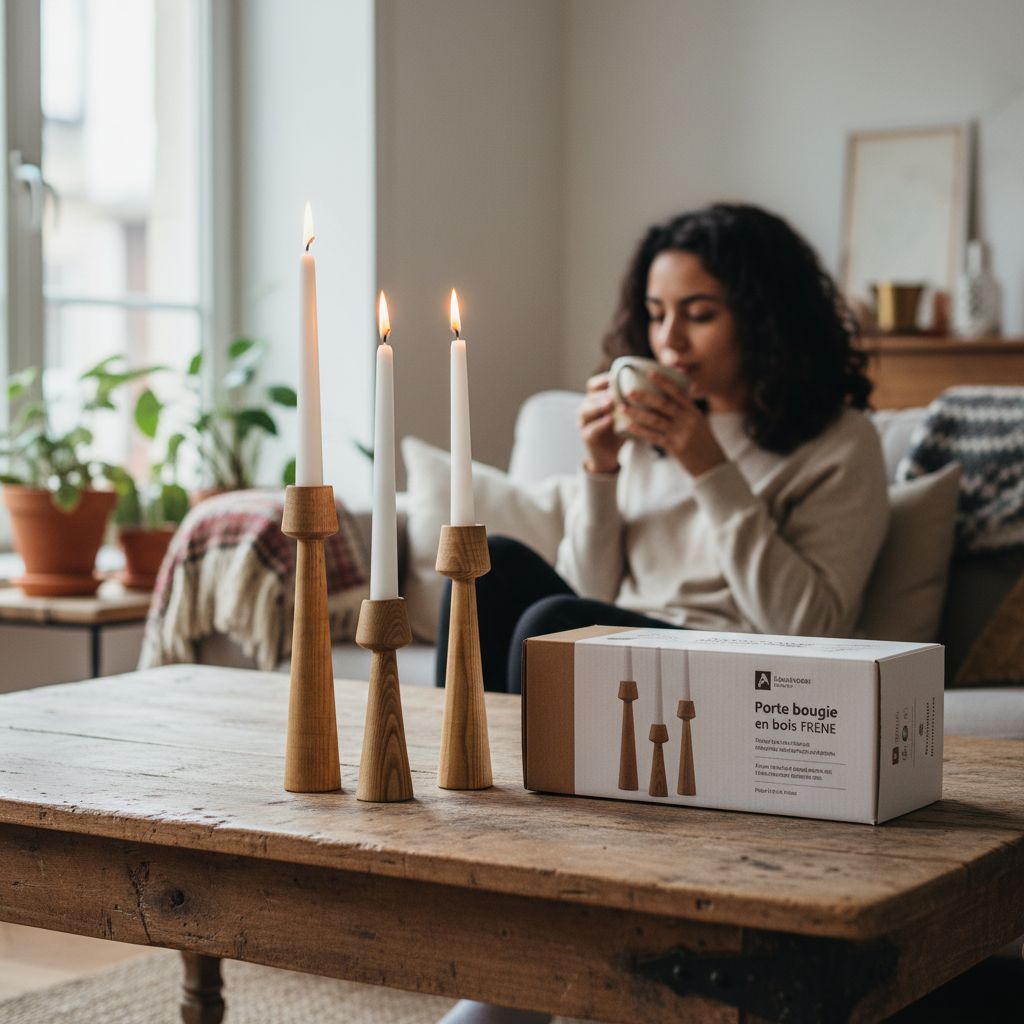 Porte bougie bois en frêne design naturel pour une ambiance chaleureuse