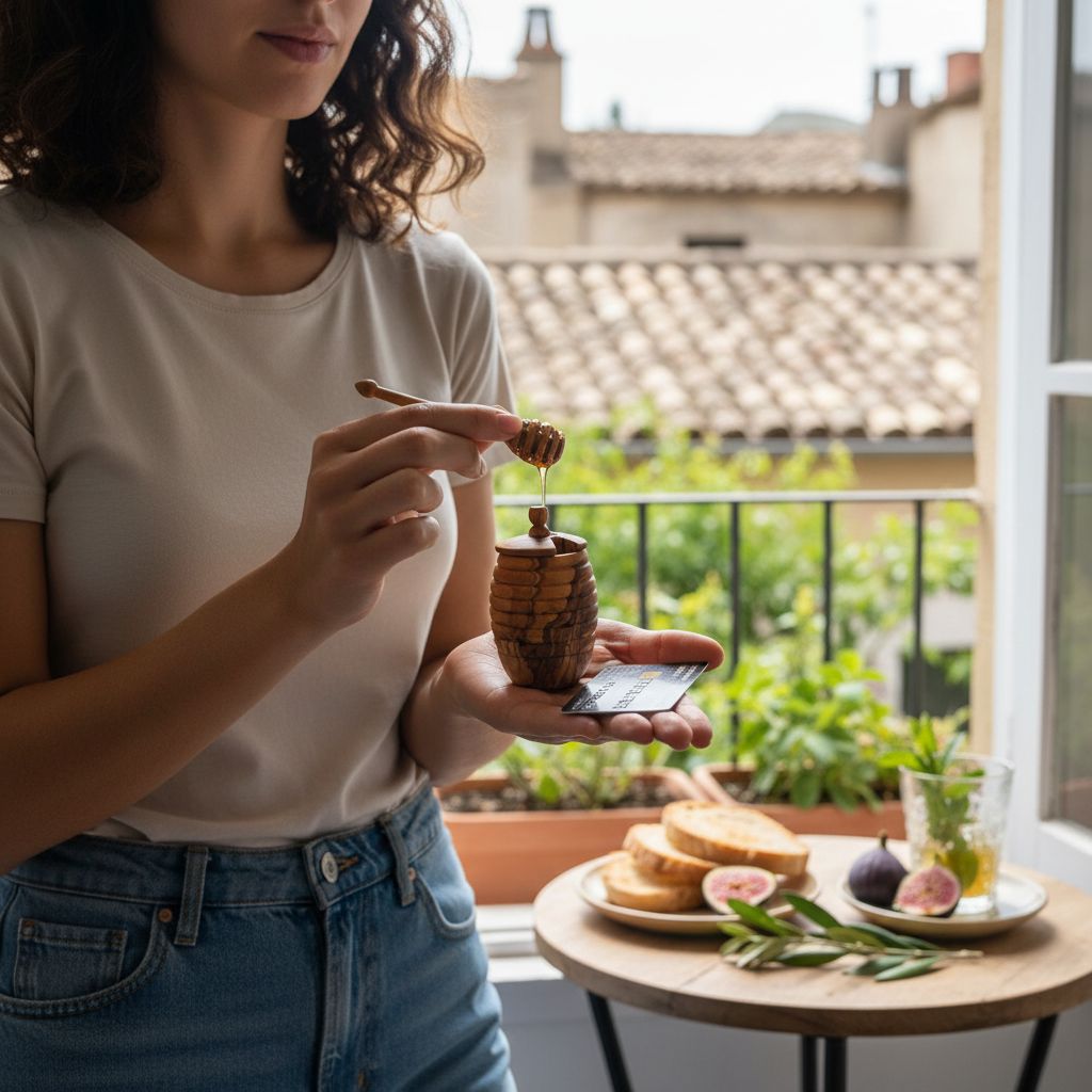 Pot à miel artisanal en bois d'olivier avec cuillère premium