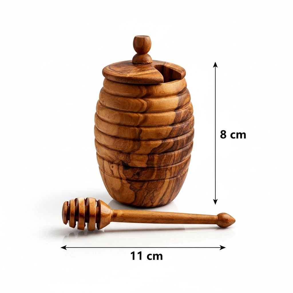 Pot à miel artisanal en bois d'olivier avec cuillère premium