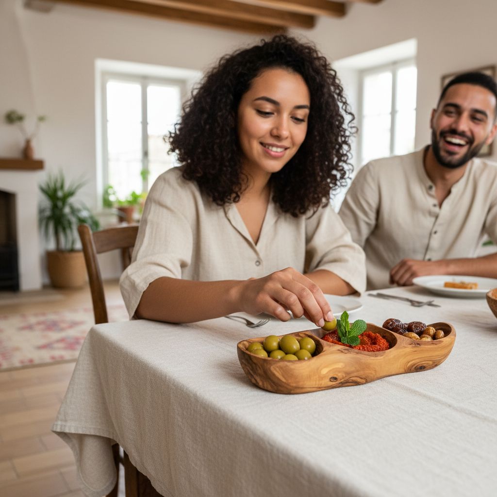 Ravier en bois trois compartiments en olivier design unique